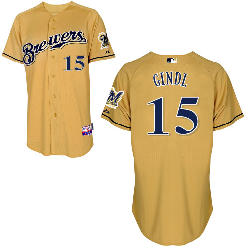 Caleb Gindl #15 MLB Jersey-Milwaukee Brewers Men's Authentic Gold Baseball Jersey